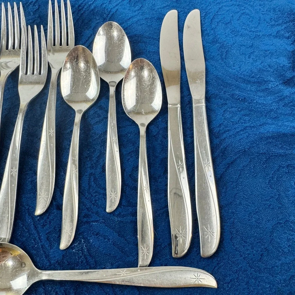 Vintage Oneida Community Twin Star Stainless Flatware 10pc MCM Starburst 1959